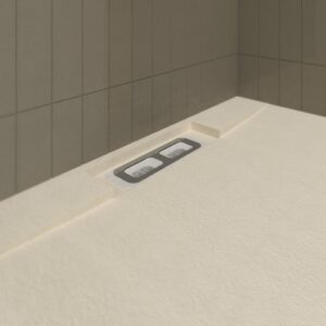 Plato ducha resina PLASTER Crema - colores a elegir - textura pizarra - antibacteriano y antideslizante. Rejilla oculta