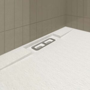 Plato ducha resina PLASTER Blanco - colores a elegir - textura pizarra - antibacteriano y antideslizante. Rejilla oculta