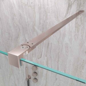 Fijo de ducha mampara ZEN perfil Oro Rosa - Vidrio 8 MM con tratamiento anti-cal incluido- Brazo sujección acero inox. extensible