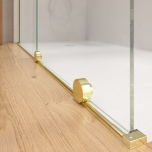 Mampara de ducha VERONA frontal abierta 1 fijo- 1 puerta corredera. Acabado ORO MATE
