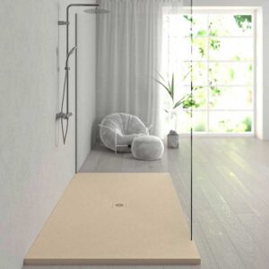 Plato ducha resina Extragrande XXL con textura pizarra y antideslizante CREMA Ral 1013