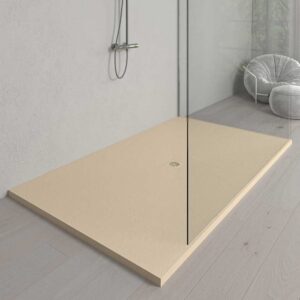 Plato ducha resina Extragrande XXL con textura pizarra y antideslizante CREMA Ral 1013