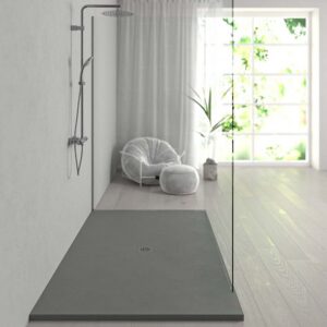 Plato ducha resina Extragrande XXL con textura pizarra y antideslizante GRIS CEMENTO Ral 7005