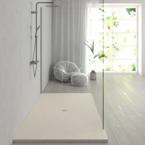 Plato ducha resina Extragrande XXL con textura pizarra y antideslizante BLANCO ROTO Ral 9001