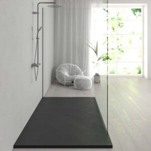 Plato ducha resina Extragrande XXL con textura pizarra y antideslizante NEGRO Ral 9005