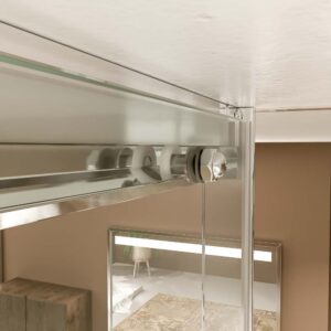 Mampara de ducha TECH HIGH rectangular 1 fijo - 1 puerta corredera + 1 fijo vidrio 8 mm. ACERO INOXIDABLE Fábricada a techo