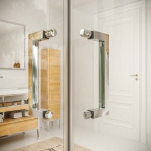 Mampara de ducha TECH HIGH cuadrada 2 fijos - 2 puertas correderas vidrio 8 mm. ACERO INOXIDABLE fabricada a techo
