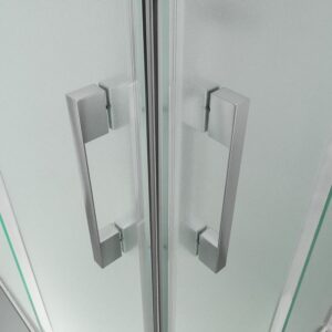 Mampara de ducha rectangular GLISS apertura angular 2 fijos-2 puertas correderas. Vidrio OPACO con tratamiento anti-cal. Acabado CROMO BRILLO