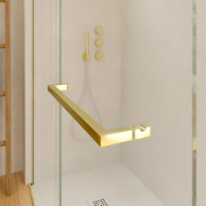 Mampara de ducha VERONA frontal abierta 1 fijo- 1 puerta corredera. Acabado ORO MATE