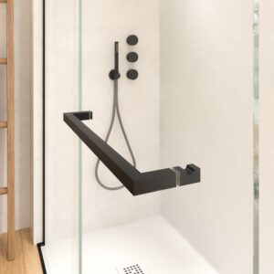 Mampara de ducha VERONA frontal abierta 1 fijo- 1 puerta corredera acabado. NEGRO MATE