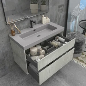 Mueble de baño suspendido 2 cajones YOKO Polar con lavabo resina  Gris Platino