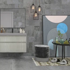 Mueble de baño suspendido 2 cajones YOKO Polar con lavabo resina  Gris Platino