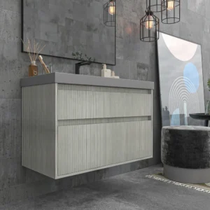 Mueble de baño suspendido 2 cajones YOKO Polar con lavabo resina  Gris Platino