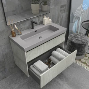 Mueble de baño suspendido 2 cajones YOKO Polar con lavabo resina  Gris Platino