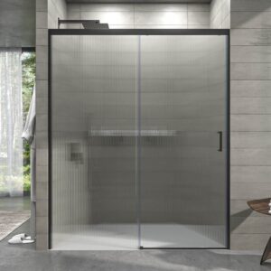 Mampara de ducha NOVUM frontal 1 fijo - 1 puerta corredera vidrio acanalado 6 mm. GUN METAL