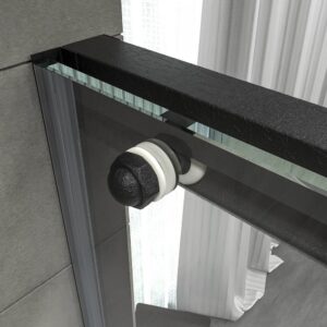 Mampara de ducha NOVUM frontal 1 fijo - 1 puerta corredera vidrio transparente 6 mm. CUERO NEGRO