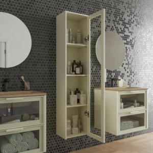 Mueble de baño suspendido 2 cajones frente cristal BETA  con lavabo Solid Surface CREMA