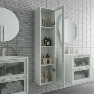Mueble de baño suspendido 2 cajones frente cristal acanalado BETA  con lavabo Solid Surface  BLANCO