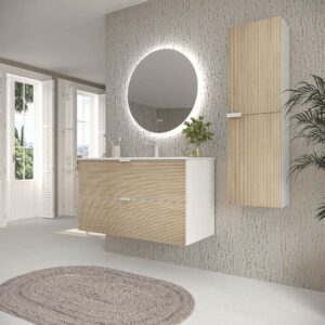 Mueble de baño suspendido 2 cajones ADAM  con lavabo porcelana bicolor ALCATRAZ/BLANCO