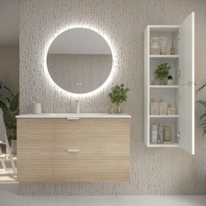 Mueble de baño suspendido 2 cajones ADAM  con lavabo porcelana bicolor ALCATRAZ/BLANCO