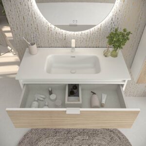 Mueble de baño suspendido 2 cajones ADAM  con lavabo porcelana bicolor ALCATRAZ/BLANCO