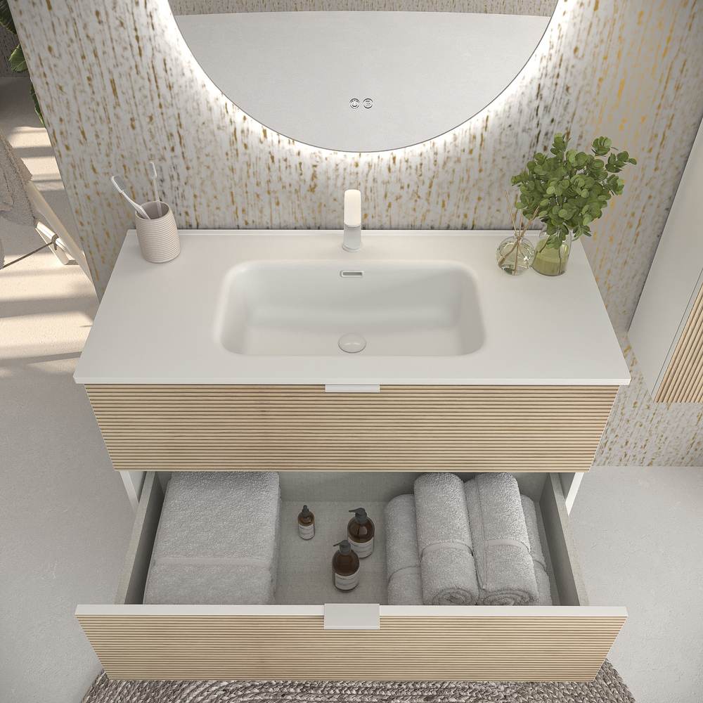 Mueble de baño suspendido 2 cajones ADAM con lavabo porcelana bicolor ALCATRAZ/BLANCO - Imagen 2