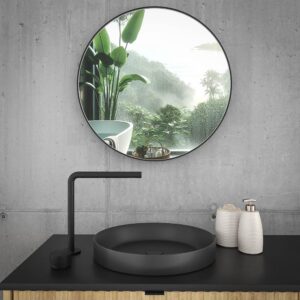 Espejo de baño ARES redondo con arenado pintado NEGRO con luz LED ambiental