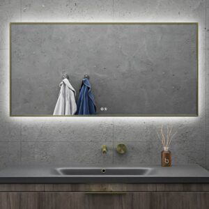 Espejo de baño ALUMINIUM marco oro con luz LED ambiental