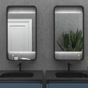 Espejo de baño ARIA marco negro con luz LED ambiental superior e inferior