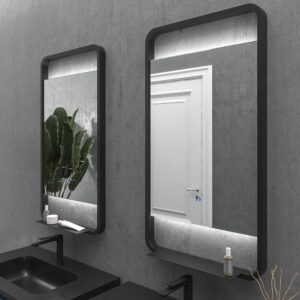 Espejo de baño ARIA marco negro con luz LED ambiental superior e inferior