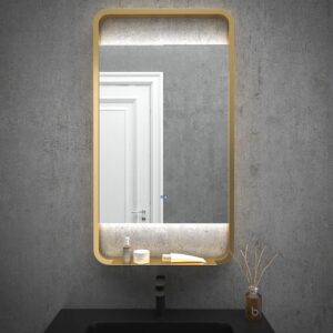 Espejo de baño ARIA marco oro mate con luz LED ambiental superior e inferior