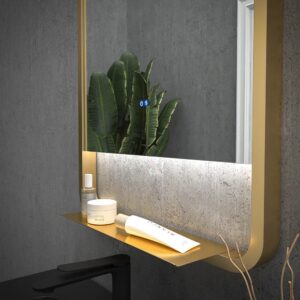 Espejo de baño ARIA marco oro mate con luz LED ambiental superior e inferior