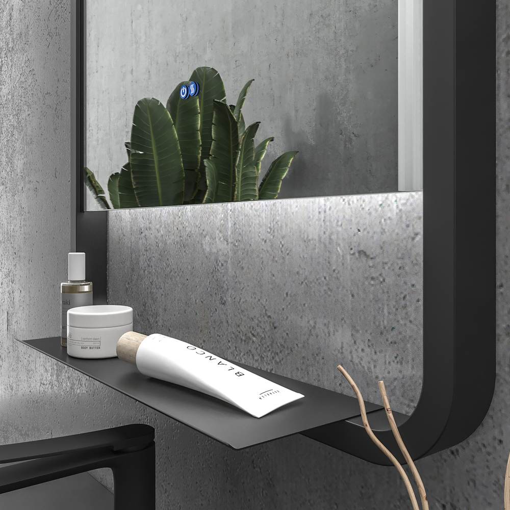 Espejo de baño ARIA marco negro con luz LED ambiental superior e inferior - Imagen 2