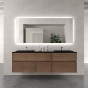Mueble de baño suspendido DUNE 6 cajones BASTILLA con encimera SOLID SURFACE 2 senos acabado Negro