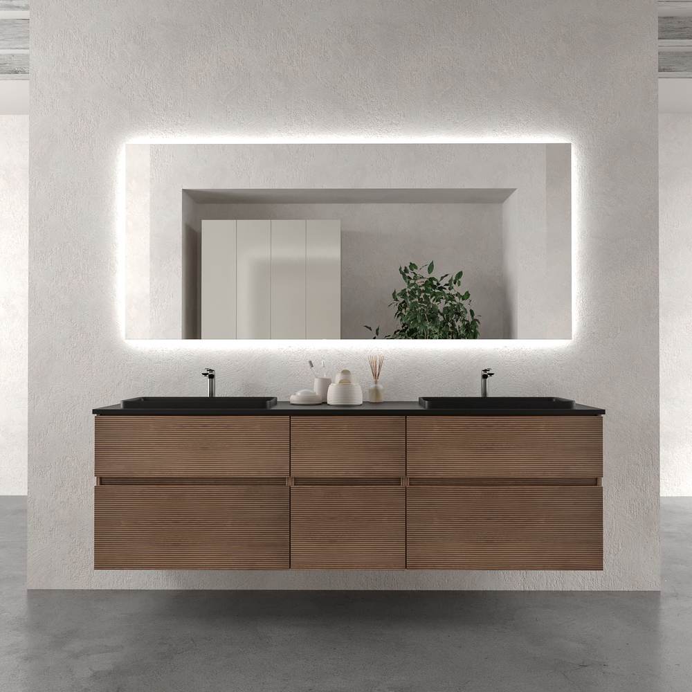 Mueble de baño suspendido DUNE 6 cajones BASTILLA con encimera SOLID SURFACE 2 senos acabado Negro