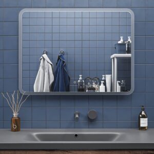 Espejo de baño HYDRA PLUS rectangular con canto arenado con luz LED frontal y ambiental