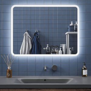 Espejo de baño HYDRA PLUS rectangular con canto arenado con luz LED frontal y ambiental