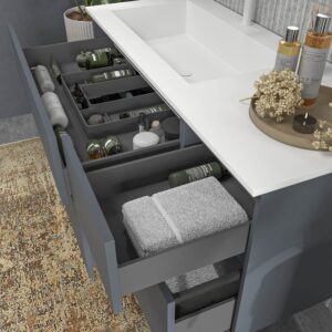 Mueble de baño DUNE suspendido 4 cajones con encimera SOLID SURFACE 2 senos Gris Grafito