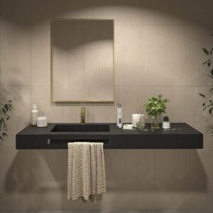 Espejo de baño KEOPS con arenado pintado ORO con luz LED ambiental