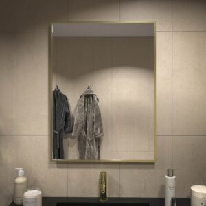 Espejo de baño KEOPS con arenado pintado ORO con luz LED ambiental