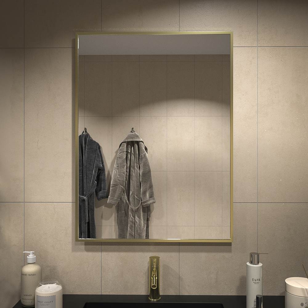 Espejo de baño KEOPS con arenado pintado ORO con luz LED ambiental - Imagen 2