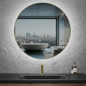 Espejo de baño LUNA redondo con canto aluminio ORO Cepillado con luz LED ambiental