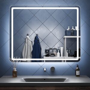 Espejo de baño LYRA rectangular con canto arenado con luz LED frontal