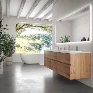 Mueble de baño suspendido DUNE 6 cajones MOHAVE con encimera SOLID SURFACE 2 senos acabado Blanco