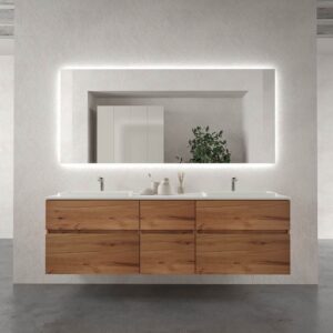 Mueble de baño suspendido DUNE 6 cajones MOHAVE con encimera SOLID SURFACE 2 senos acabado Blanco