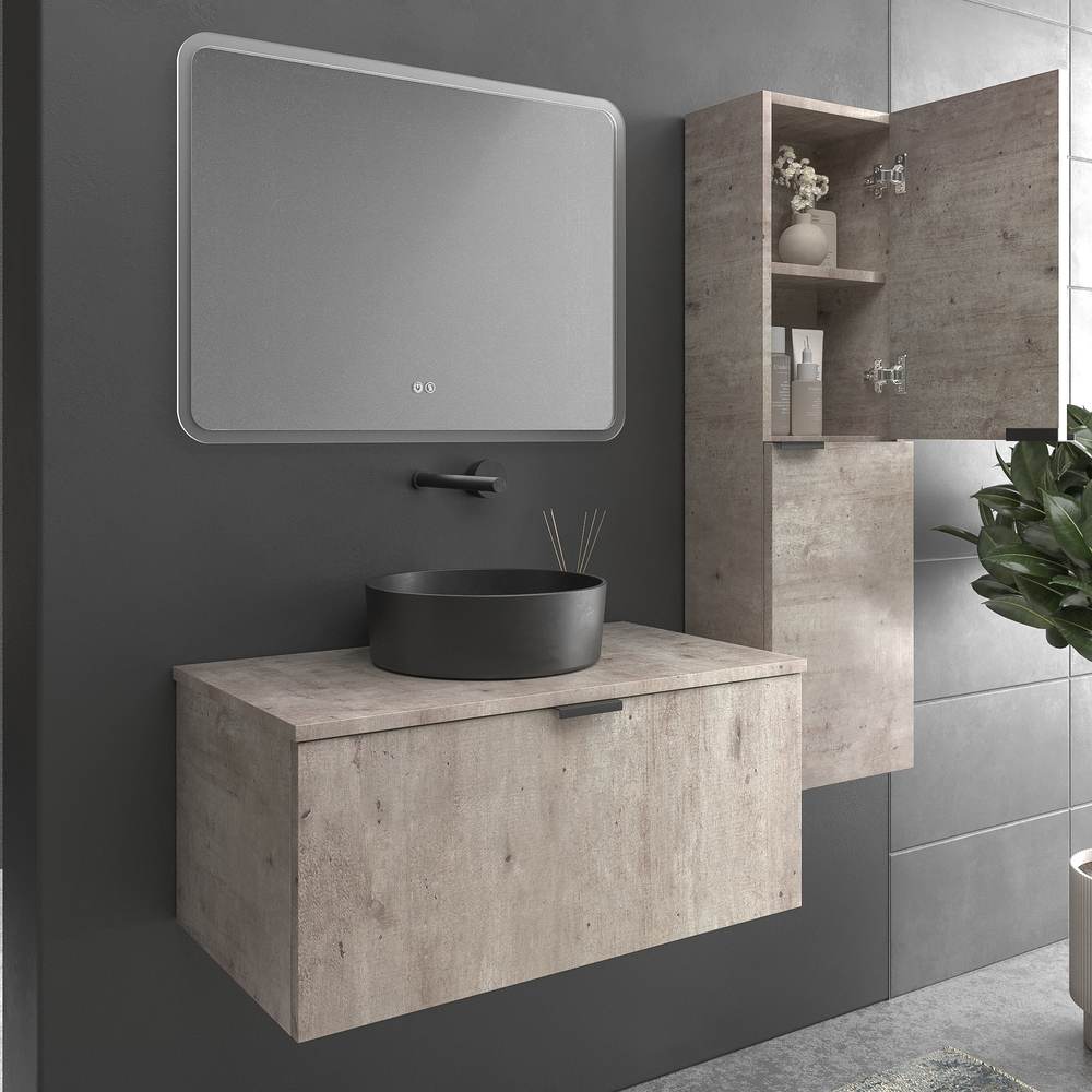 Mueble de baño suspendido 1 cajón SKIN HORMIGON con lavabo porcelana OSIRIS NEGRO - Imagen 4
