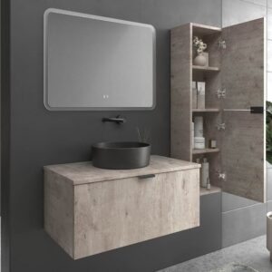 Mueble de baño suspendido 1 cajón SKIN HORMIGON  con lavabo porcelana OSIRIS NEGRO