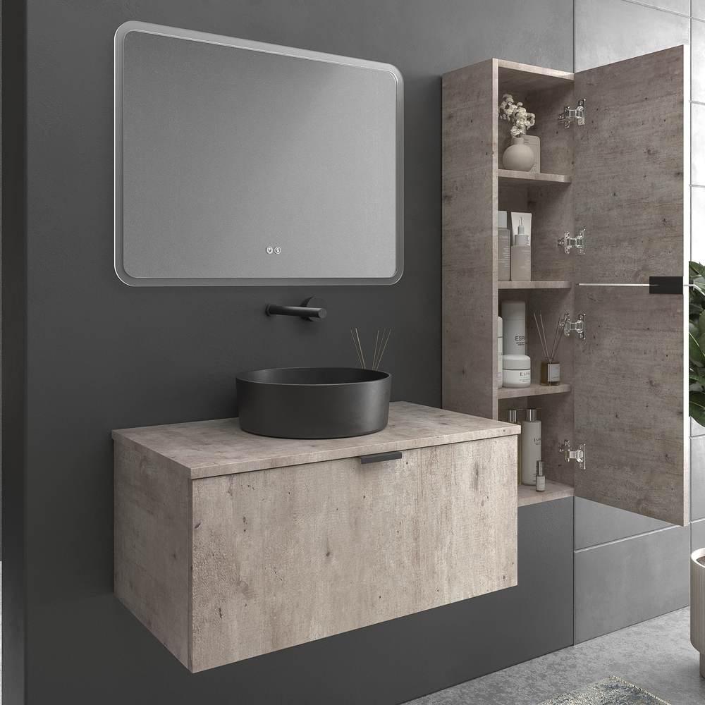 Mueble de baño suspendido 1 cajón SKIN HORMIGON con lavabo porcelana OSIRIS NEGRO - Imagen 3