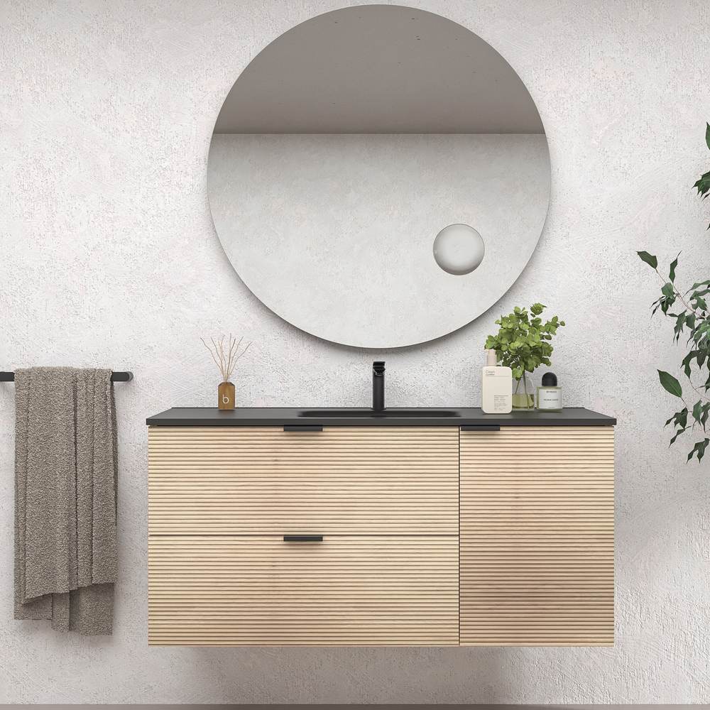 Mueble de baño suspendido 2 cajones / 1 puerta VITO ALCATRAZ con lavabo porcelana NEGRO