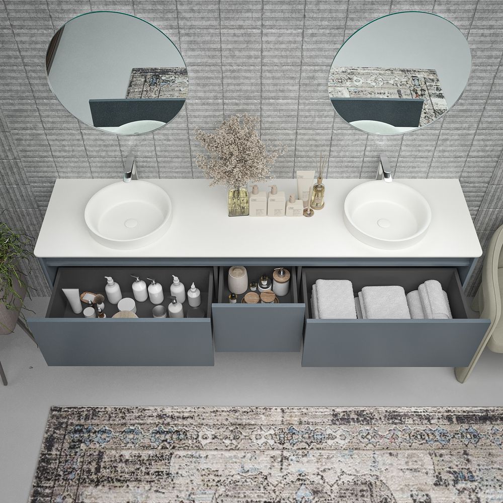 Mueble de baño FUSE suspendido 3 cajones GRIS AZULADO - Imagen 3